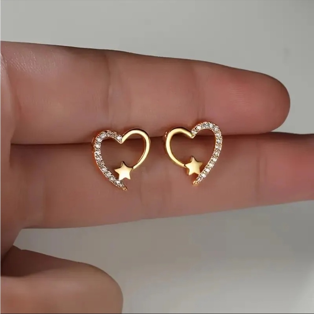 14K Gold Filled Heart Star CZ Earrings - Picture 2 of 4